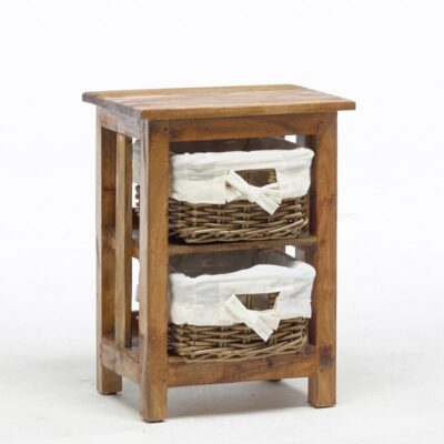 Cassettiera country a 2 cestini rattan
