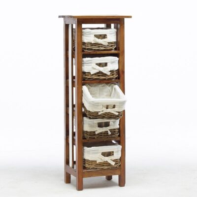 Cassetiera country a 5 cestini rattan